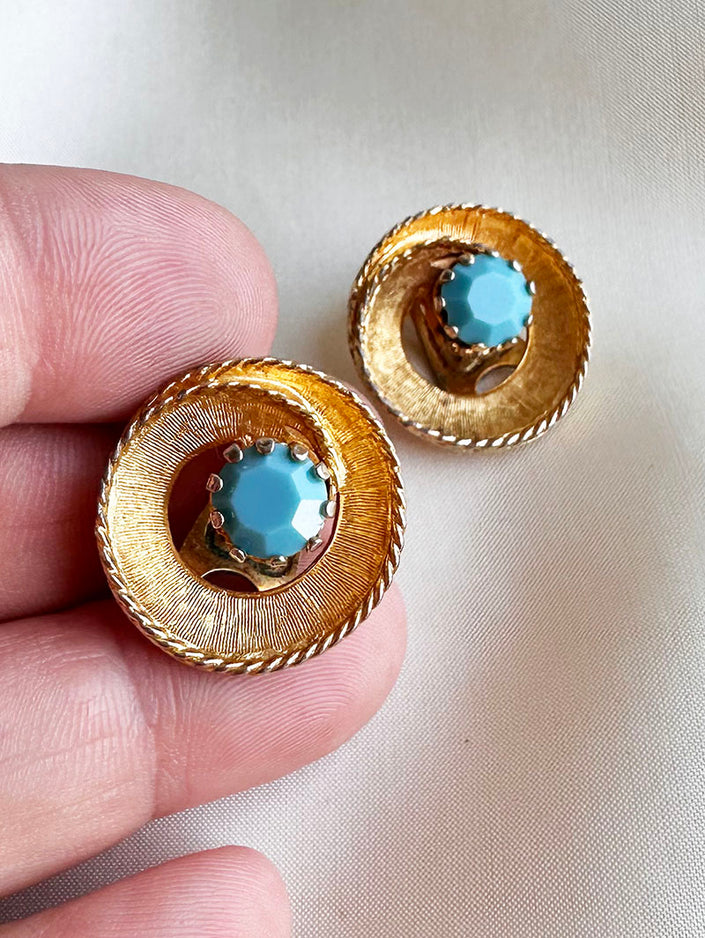 Clip oorbellen met turquoise steentje