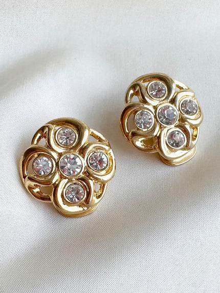 Gouden strass clip oorbellen
