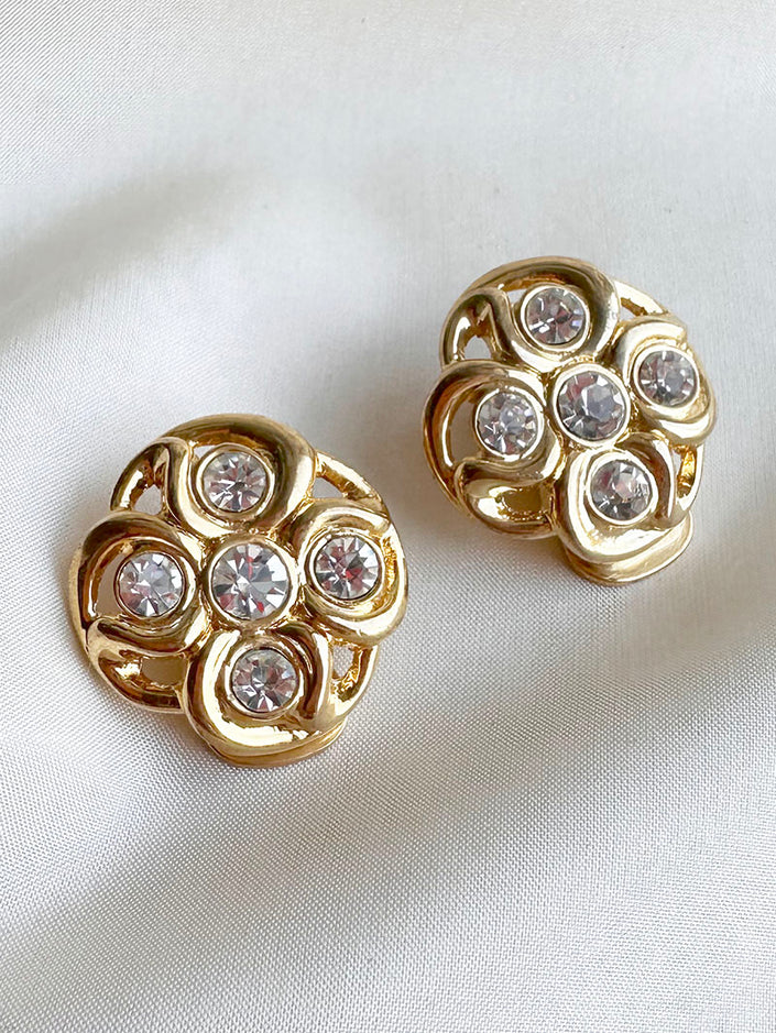 Gouden strass clip oorbellen