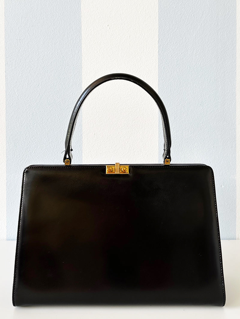 Zwarte leren 50s handtas