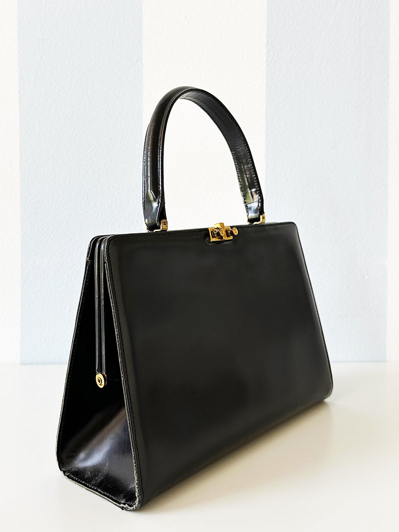 Zwarte leren 50s handtas