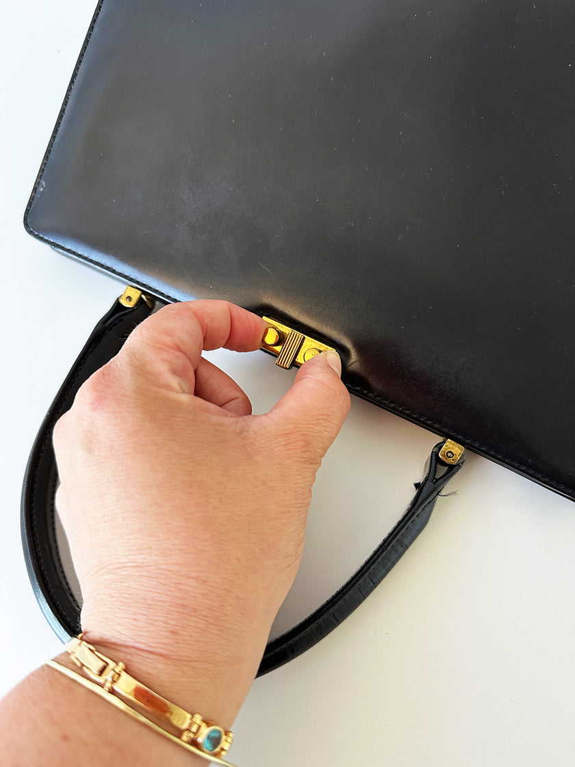 Zwarte leren 50s handtas