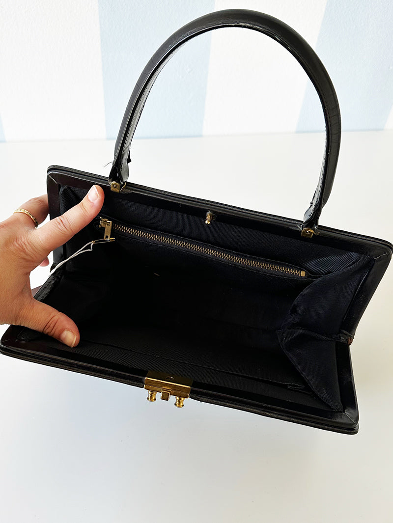 Zwarte leren 50s handtas