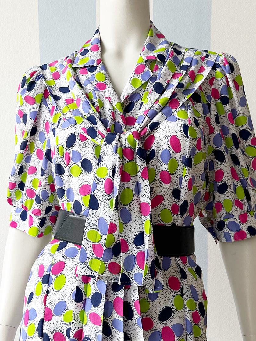 Vintage printjurk met geplisseerde sjaal