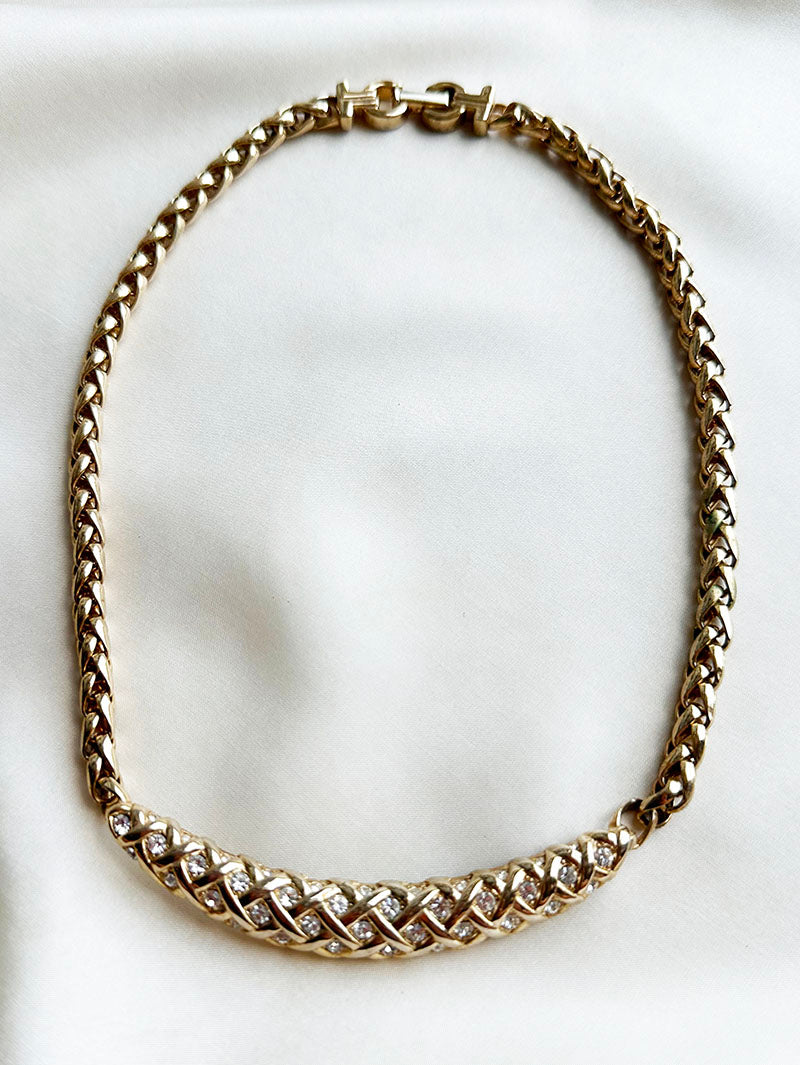 Verguld collier met strass