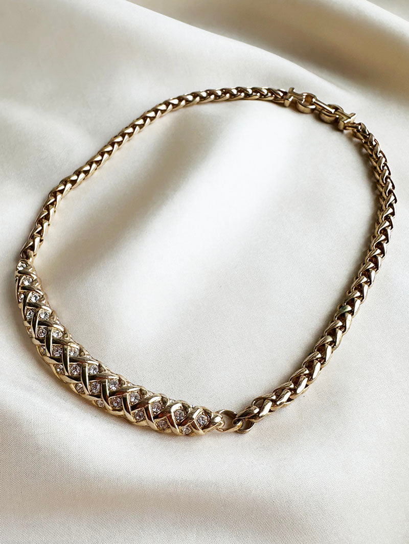 Verguld collier met strass