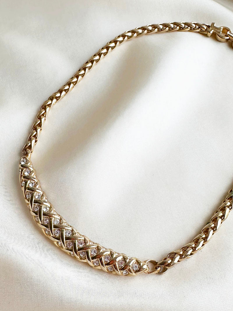 Verguld collier met strass