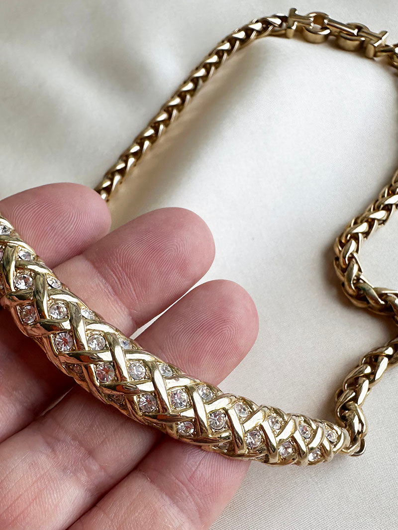 Verguld collier met strass