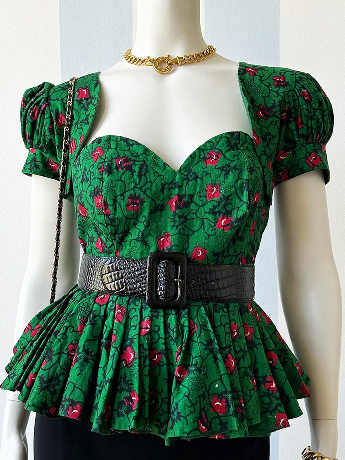 Groen/rode batik top