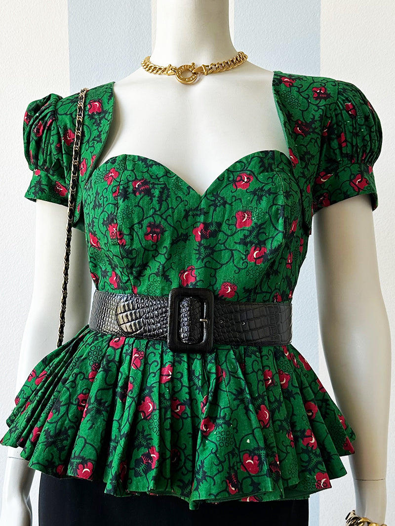 Groen/rode batik top