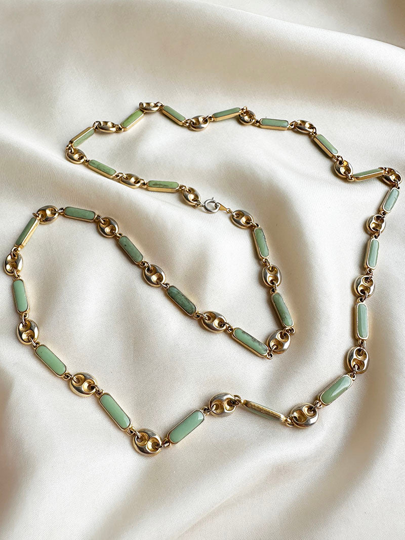 Lange goud/mintgroene ketting