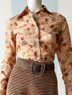 70s blouse met blaadjesprint