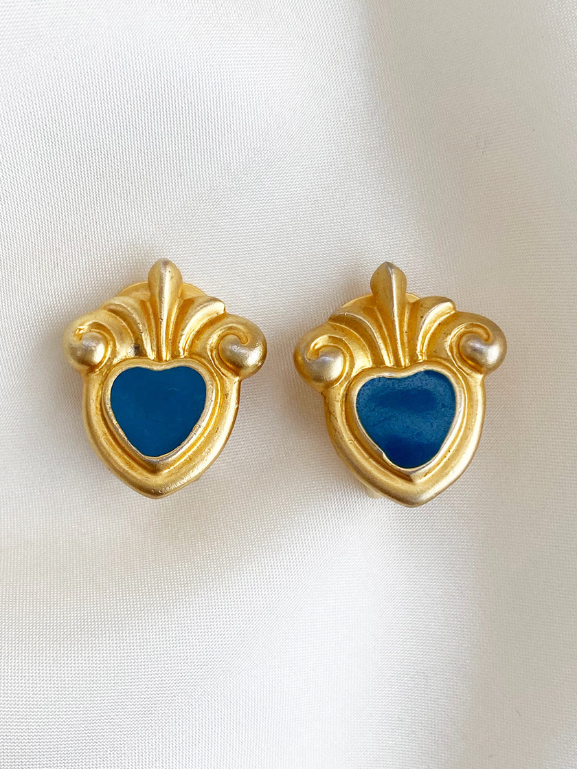 Petrol hartjes clip oorbellen