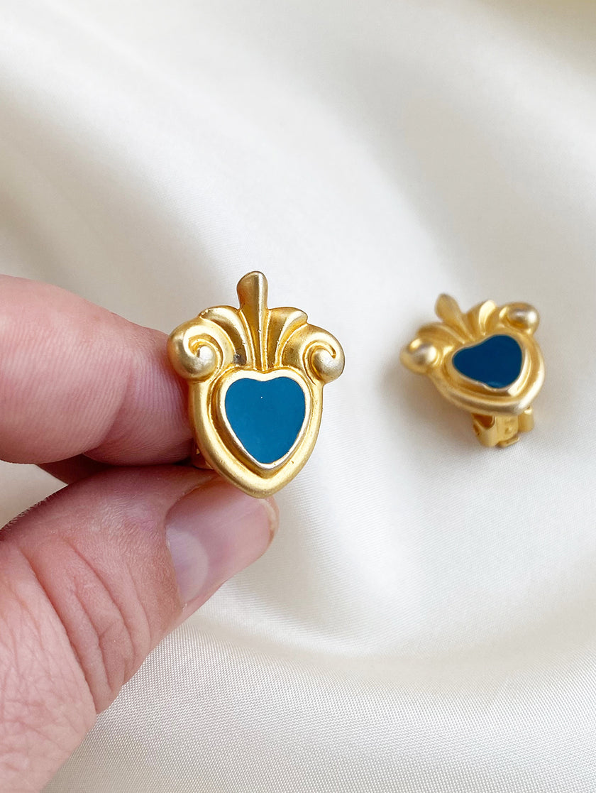 Petrol hartjes clip oorbellen