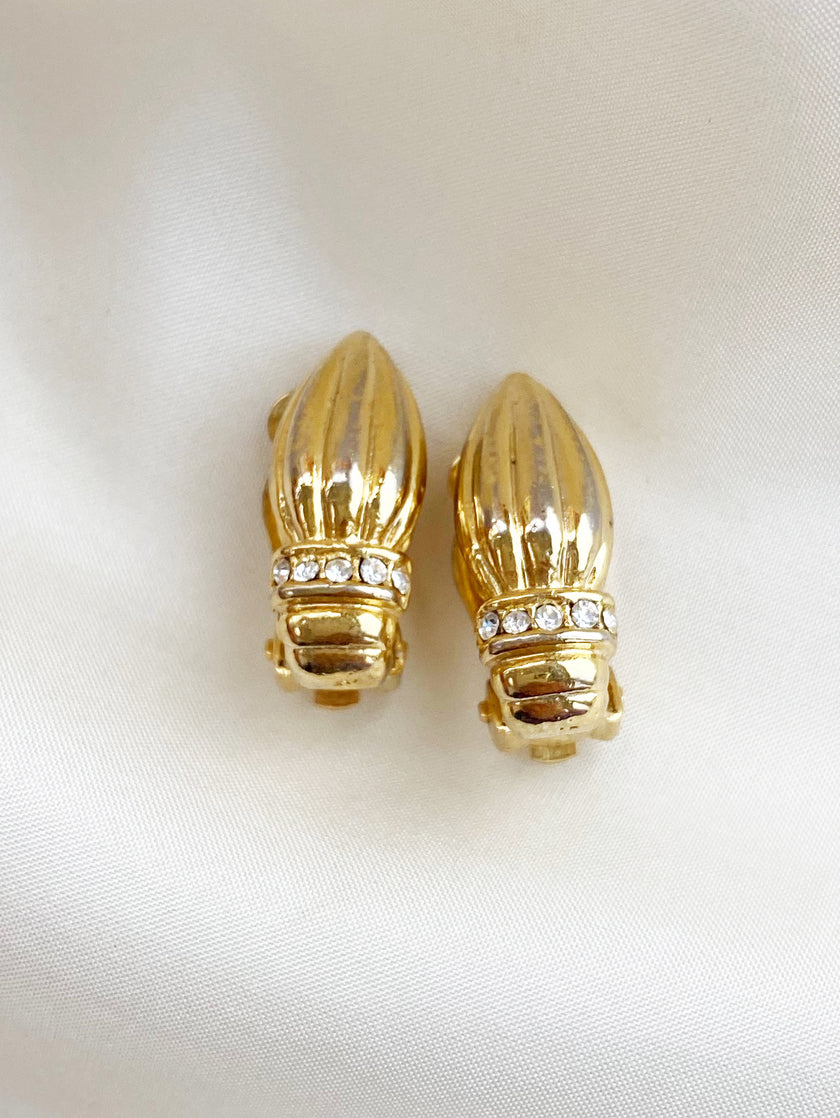 Kleine gouden clip oorbellen met strass