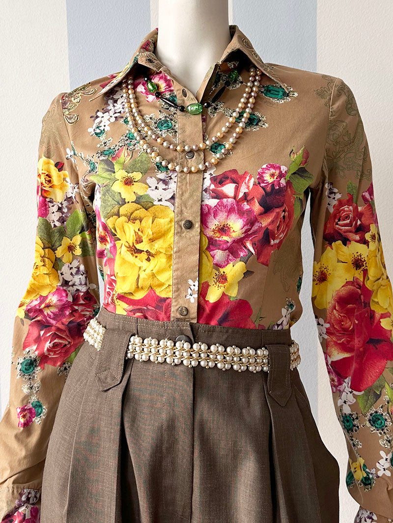Floral & juwelen designer blouse
