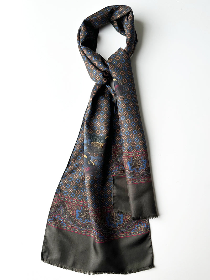 Zijden lange herensjaal met eenden