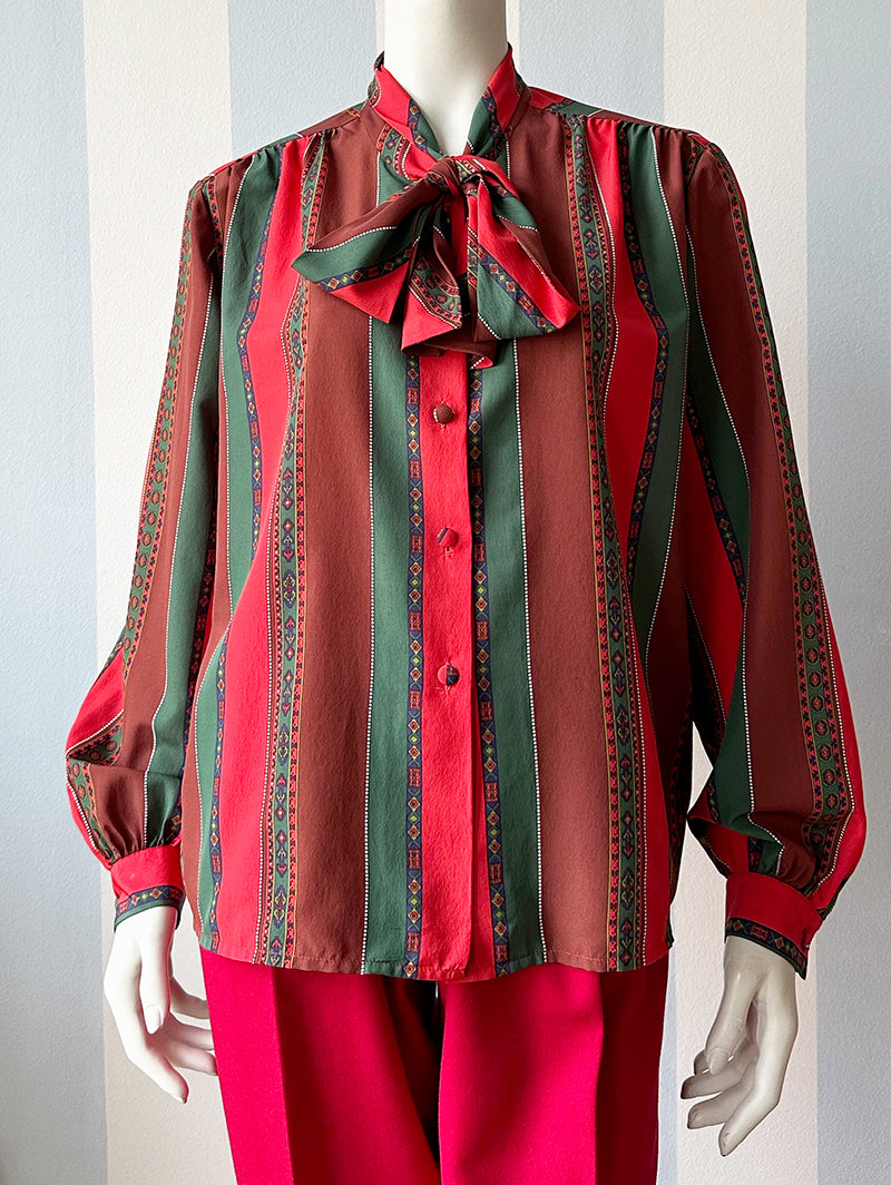 Vintage gestreepte strikblouse