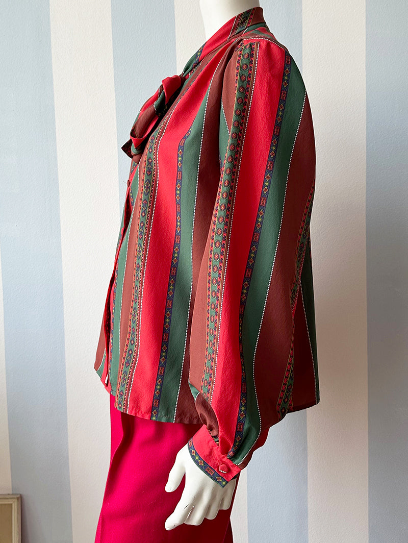 Vintage gestreepte strikblouse