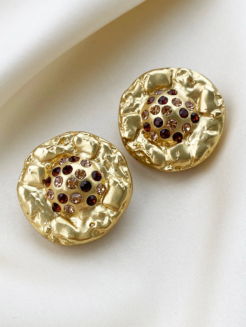 Vergulde clip oorbellen met strass