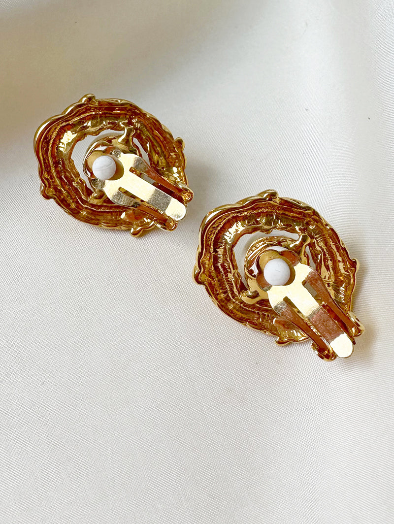 Vergulde parel clip oorbellen