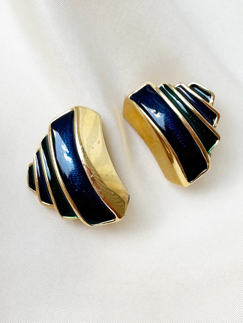 Blauw/groen gesigneerde clip oorbellen