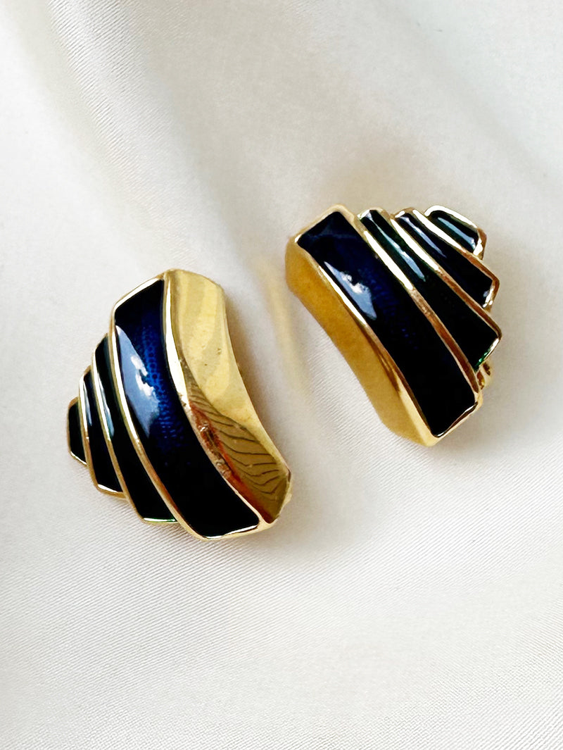 Blauw/groen gesigneerde clip oorbellen