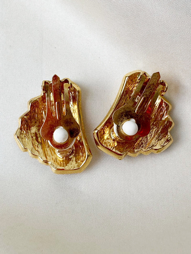 Blauw/groen gesigneerde clip oorbellen