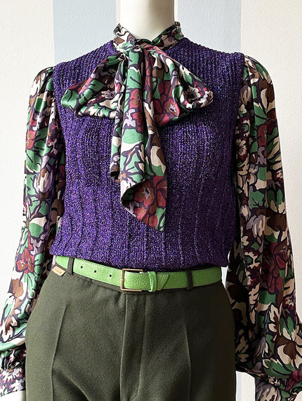 70s Dieppaarse lurex top