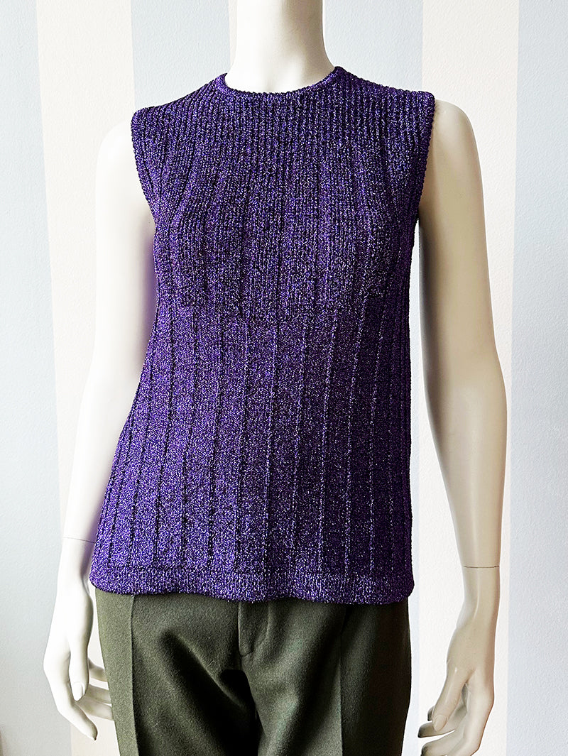 70s Dieppaarse lurex top