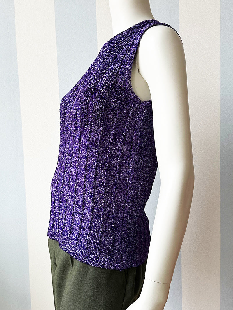 70s Dieppaarse lurex top