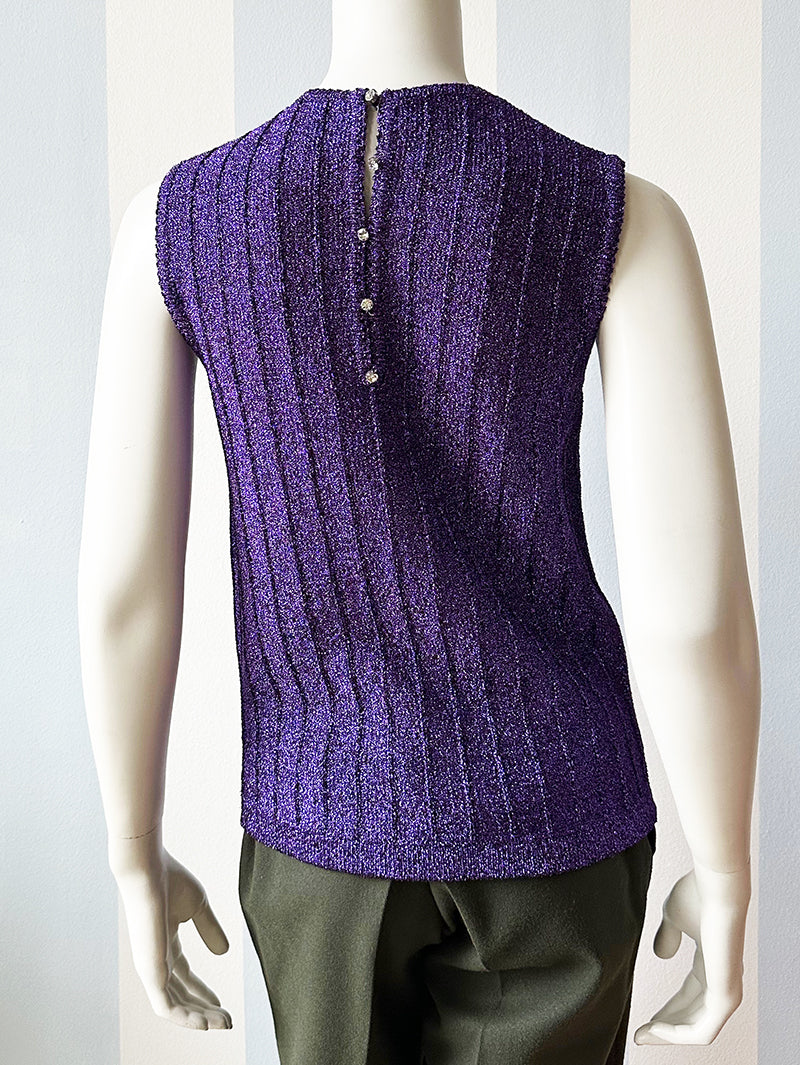 70s Dieppaarse lurex top