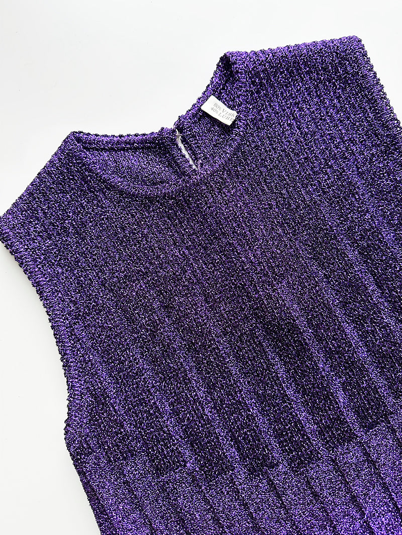 70s Dieppaarse lurex top