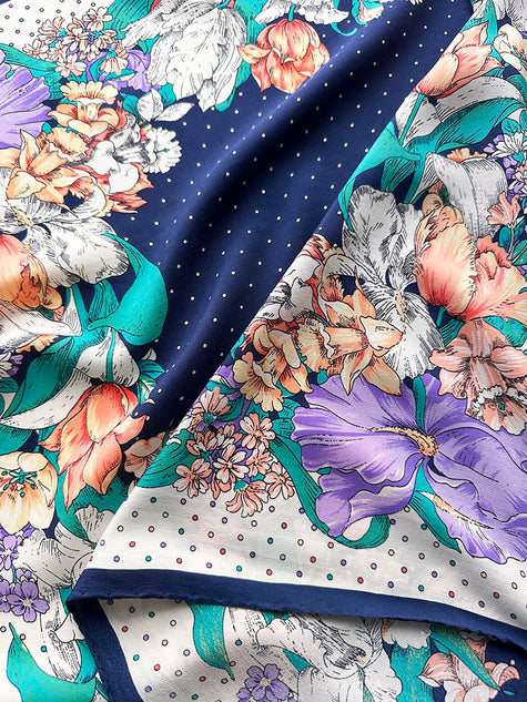 Zijden floral & polkadot sjaal