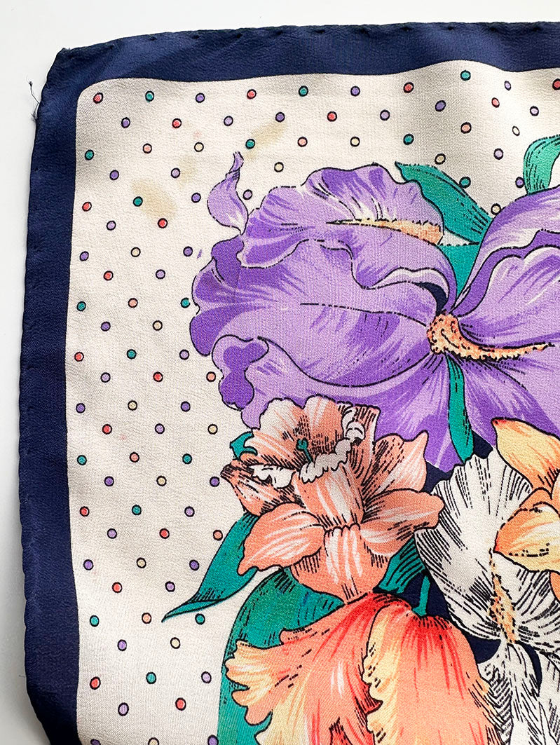 Zijden floral & polkadot sjaal