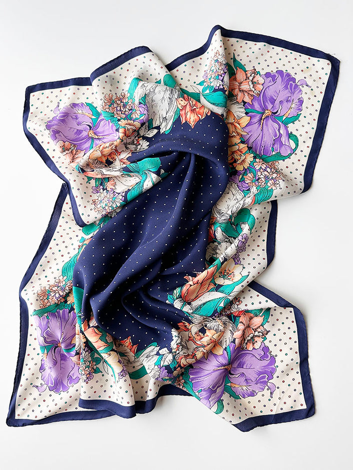 Zijden floral & polkadot sjaal