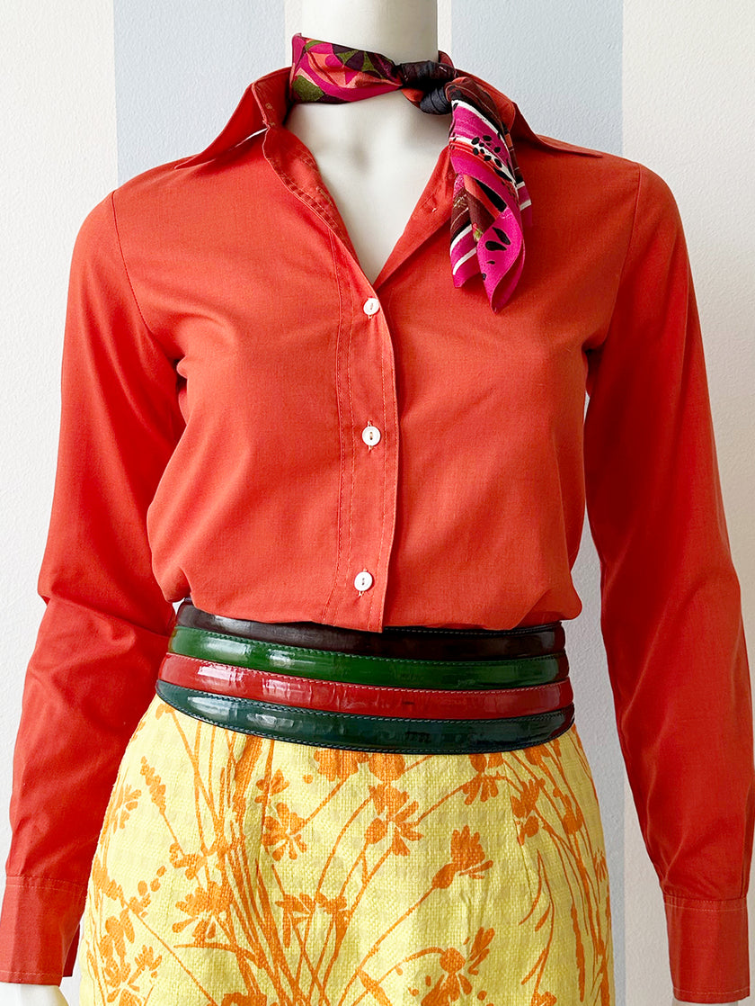 Oranje/rode katoenen 70s blouse