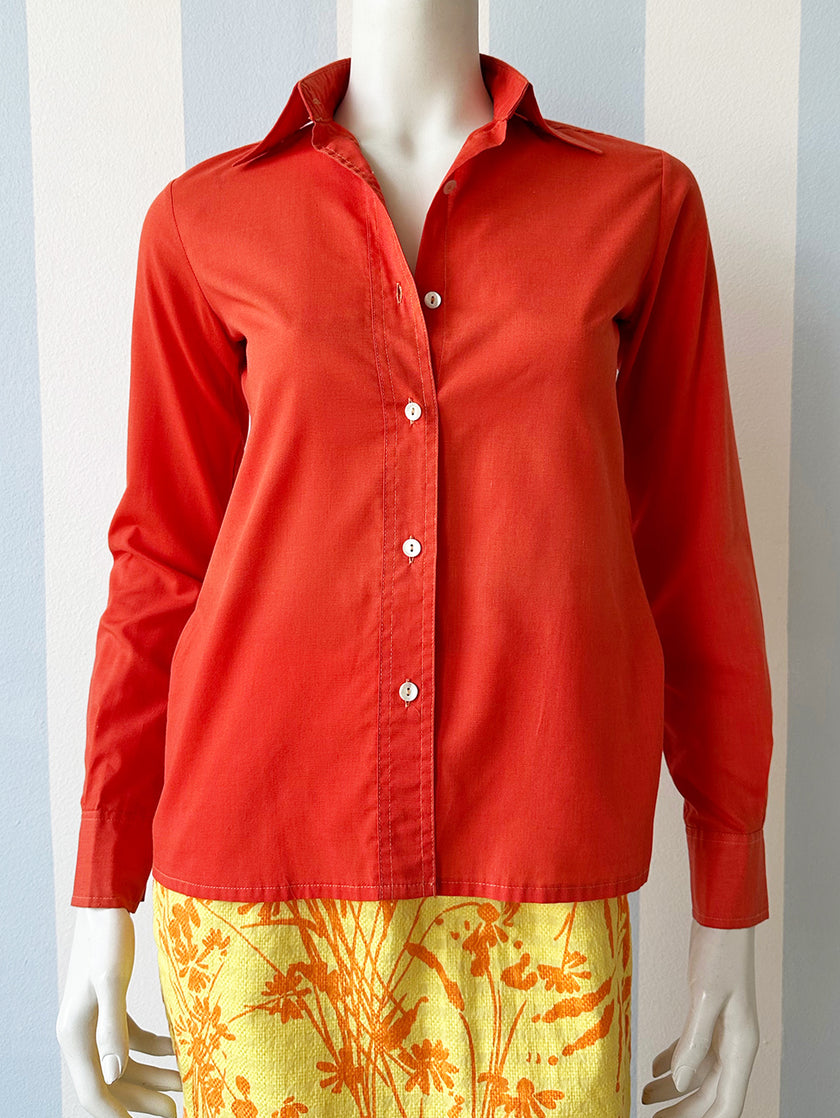 Oranje/rode katoenen 70s blouse