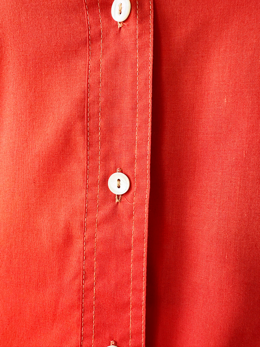 Oranje/rode katoenen 70s blouse