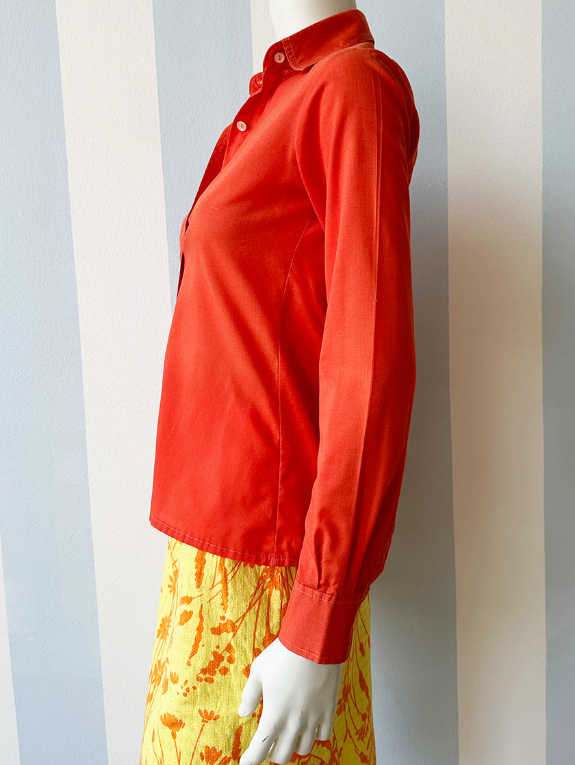 Oranje/rode katoenen 70s blouse
