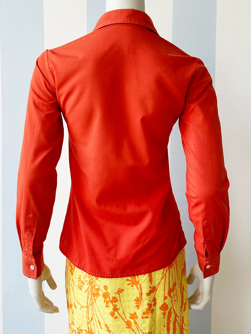 Oranje/rode katoenen 70s blouse