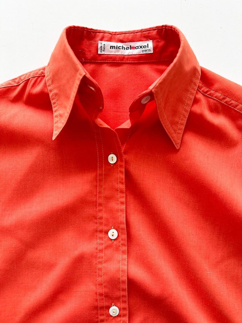 Oranje/rode katoenen 70s blouse