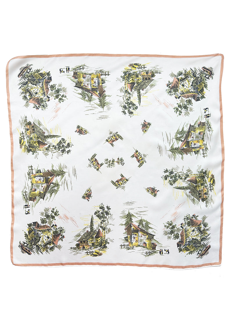 Zijden sjaal met huisjes en watermolens