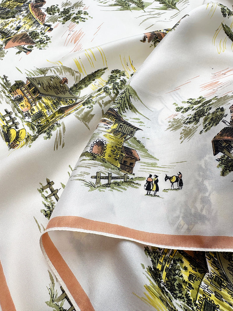 Zijden sjaal met huisjes en watermolens