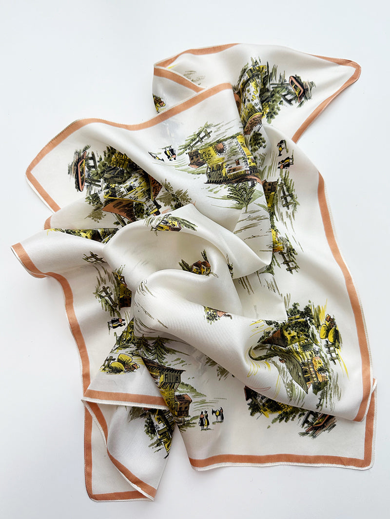 Zijden sjaal met huisjes en watermolens