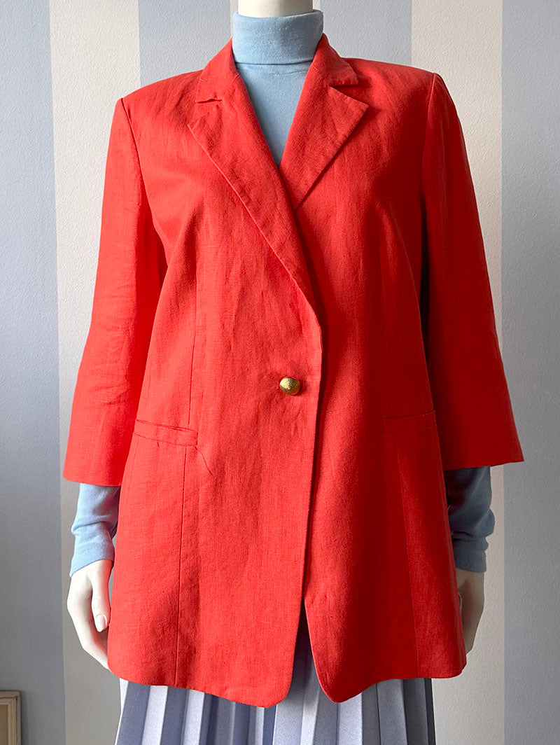 Koraalrode linnen blazer