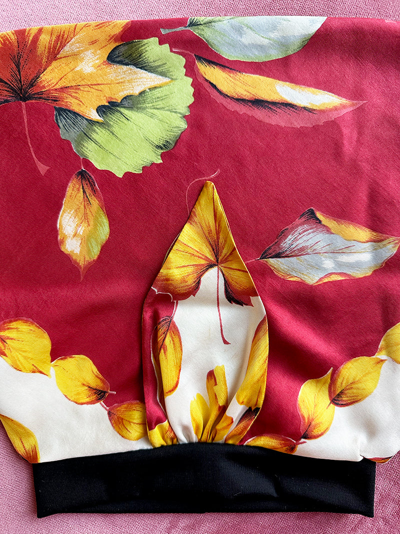 Zijden Bonbons turban met herfstbladeren