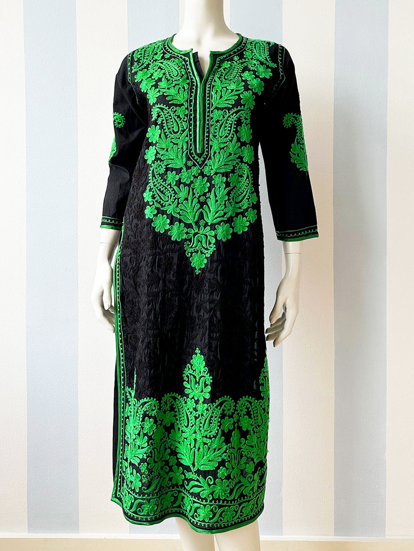 Groen/zwart geborduurde tuniek