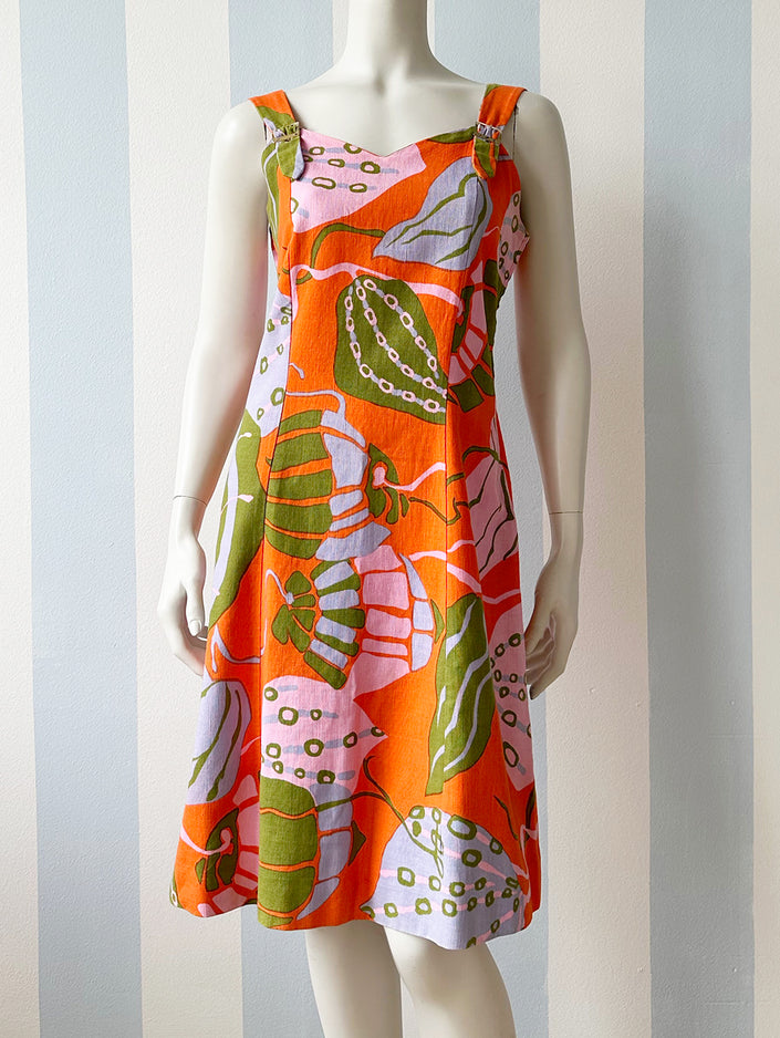 Scandinavische oranje 70s jurk