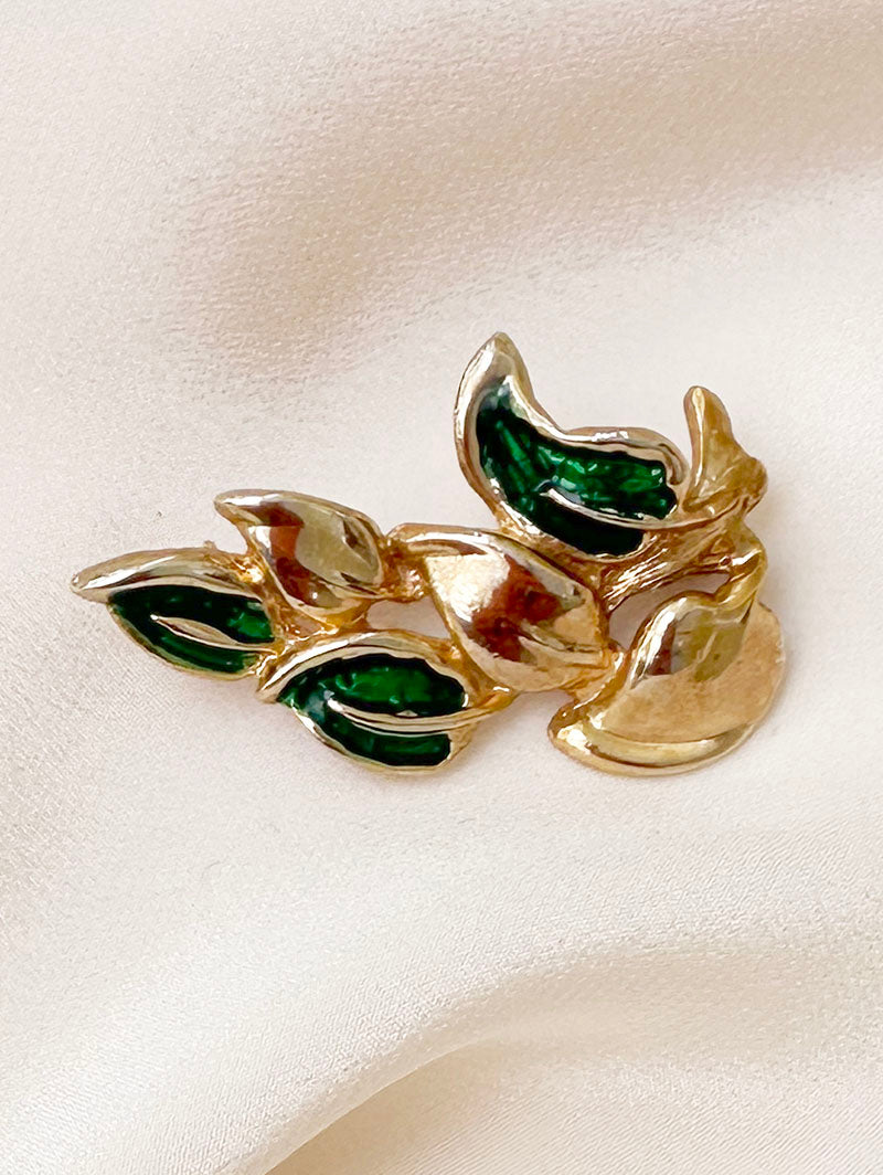 Groen/gouden takje broche